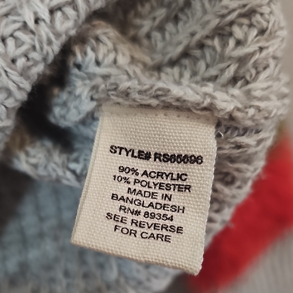 Ultra Flirt Gray V-Neck Sweater with Colorful Sleeves, Womens Large - Picture 4 of 6